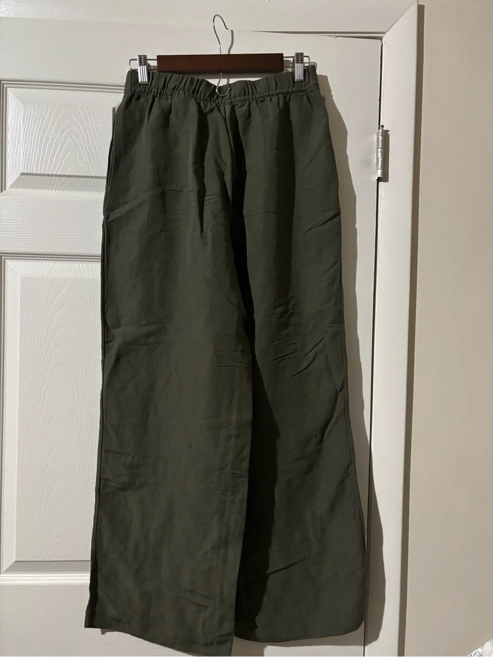 H&M Olive Drawstring Linen-Blend Pants
